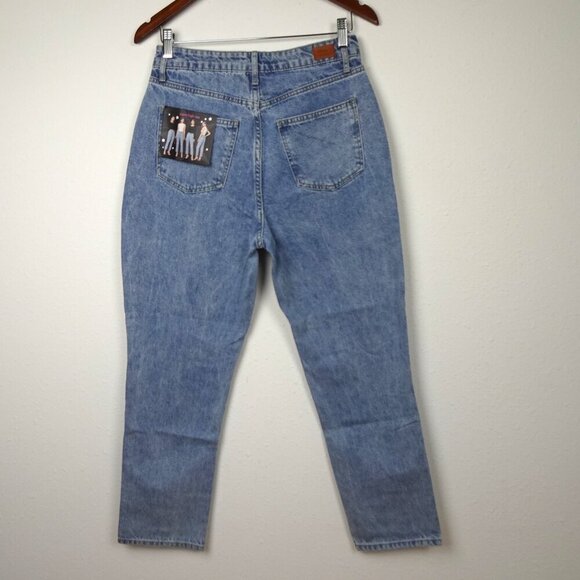 Rhinestone Trim Jeans Simple Society Size 7 Blue Distressed Denim Cropped - Picture 5 of 10